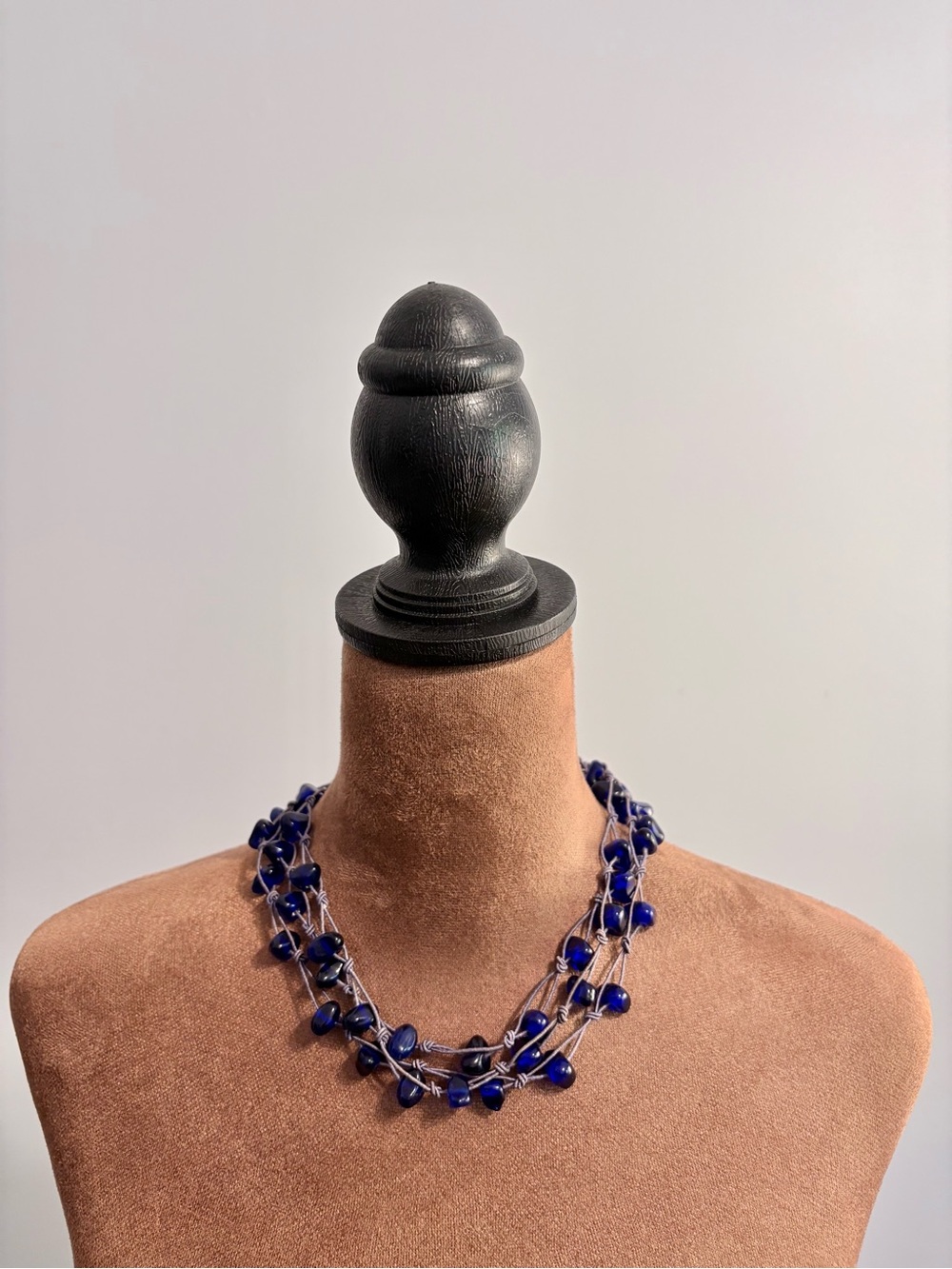Elegant blue glass beaded necklace - multi strand artisan statement jewelry